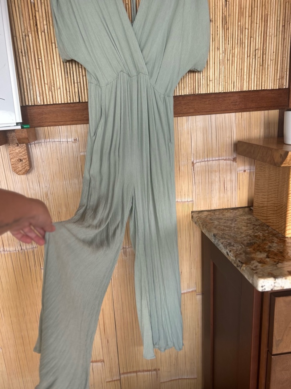 Beachy Mint Wide Leg V-Neck Shortsleeved Jumpsuit Boho Comfortable Loose